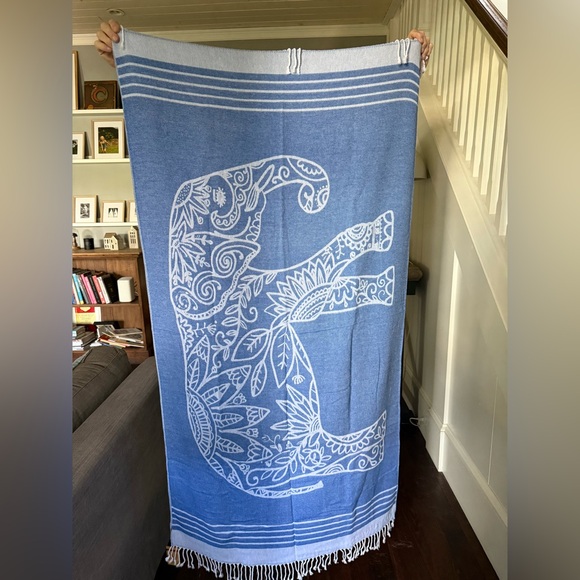 Widdonen Turkish Beach TOWEL in blue&white. 36”x72”. 100% Cotton. - Picture 5 of 6